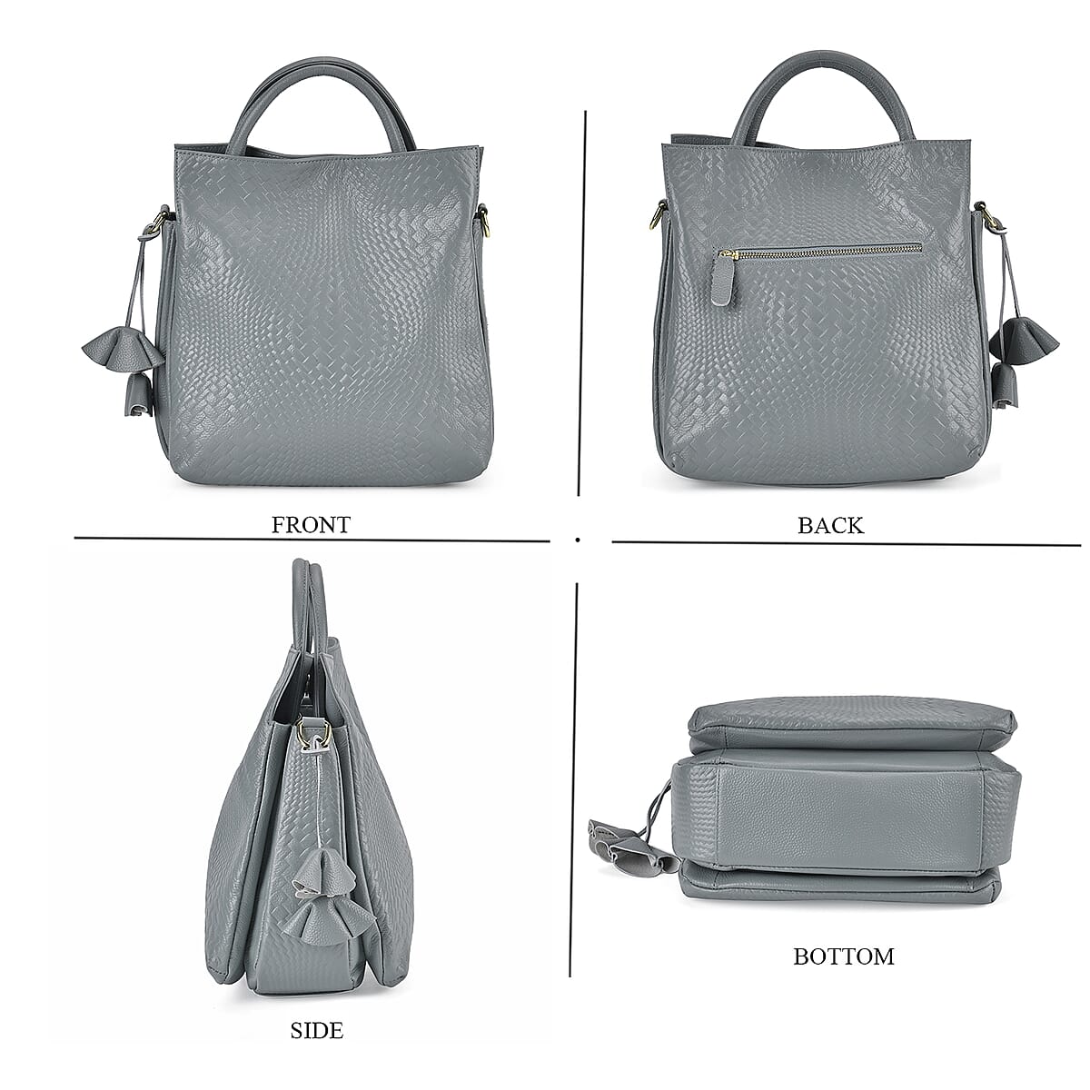 Blue Embossed Weave Genuine Leather Crossbody Bag with Handle Drop and Shoulder Strap image number 3