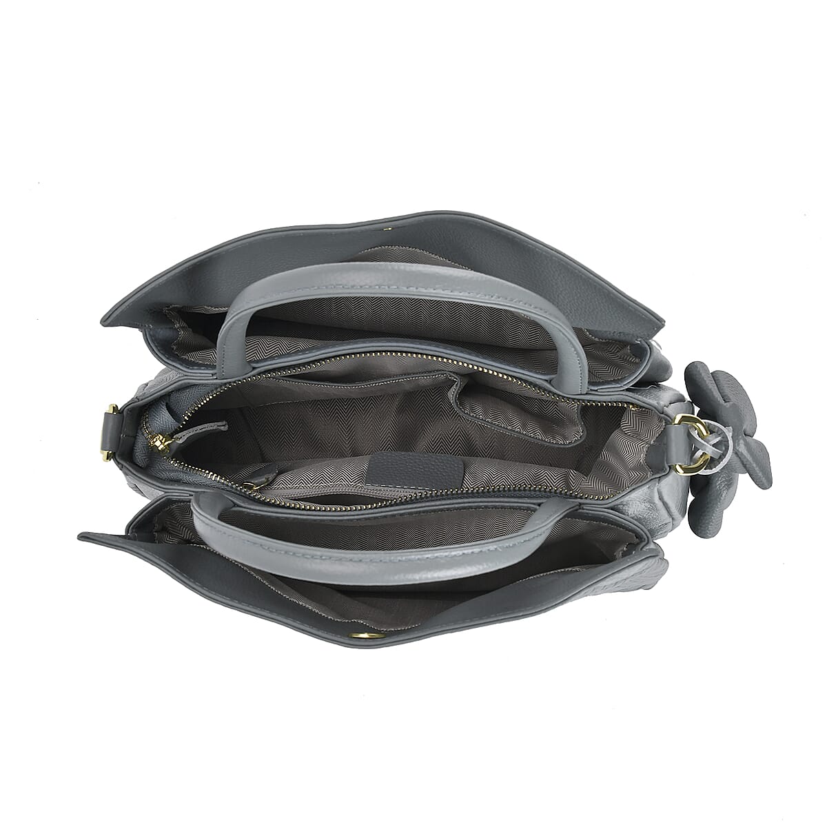 Blue Embossed Weave Genuine Leather Crossbody Bag with Handle Drop and Shoulder Strap image number 4