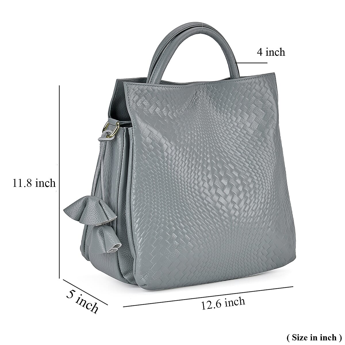 Blue Embossed Weave Genuine Leather Crossbody Bag with Handle Drop and Shoulder Strap image number 5