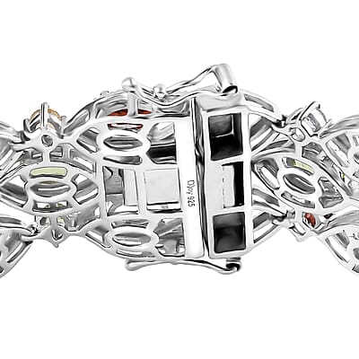 Multi Gemstone 3 Row Bracelet in Platinum Over Sterling Silver (7.25 In) 21.15 ctw