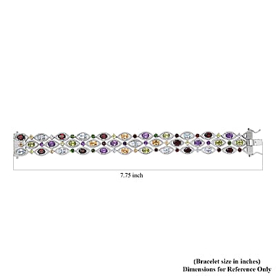 Multi Gemstone 3 Row Bracelet in Platinum Over Sterling Silver (7.25 In) 21.15 ctw