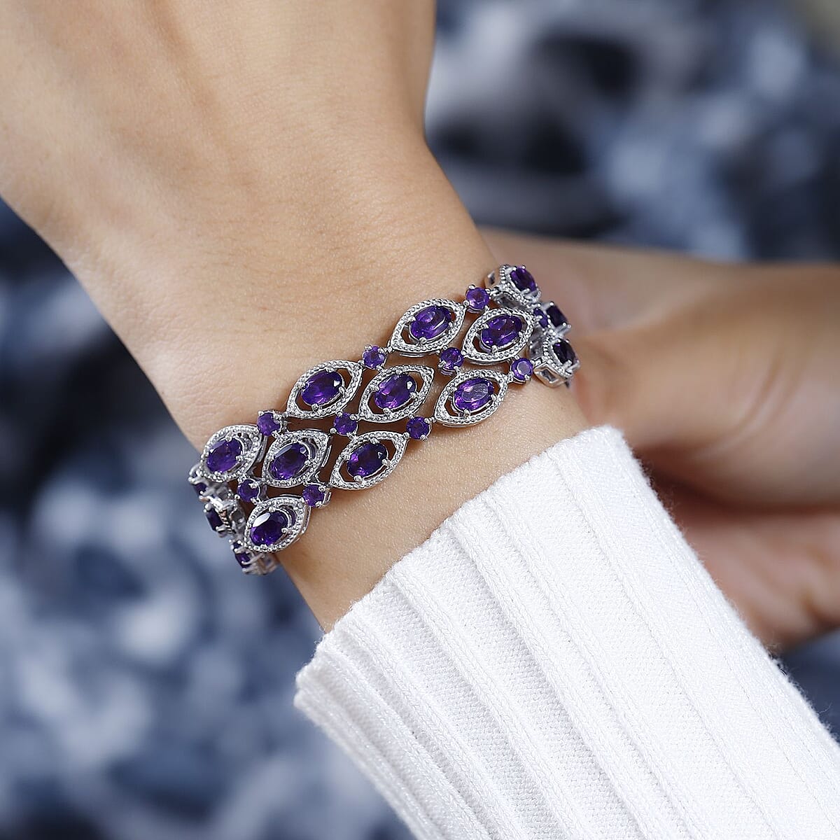 African Amethyst 3 Row Bracelet in Platinum Over Sterling Silver (7.25 In) 17.35 ctw image number 2