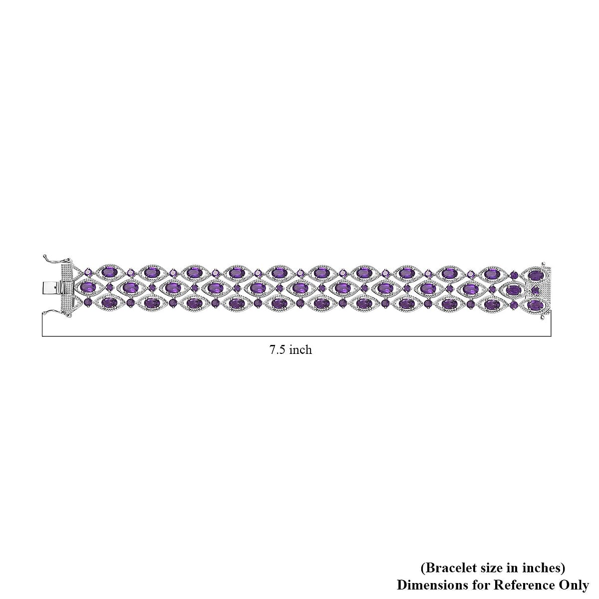 African Amethyst 3 Row Bracelet in Platinum Over Sterling Silver (7.25 In) 17.35 ctw image number 4