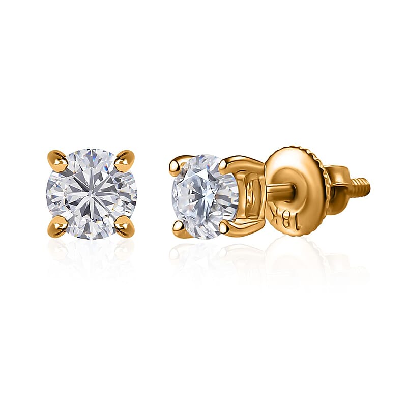 18K Yellow Gold Moissanite Solitaire Stud Earrings 0.50 ctw