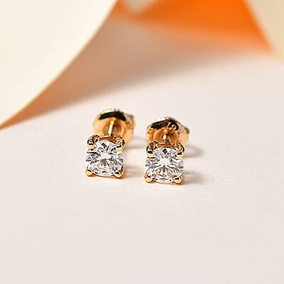 18K Yellow Gold Moissanite Solitaire Stud Earrings 0.50 ctw