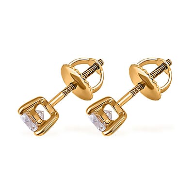 18K Yellow Gold Moissanite Solitaire Stud Earrings 0.50 ctw