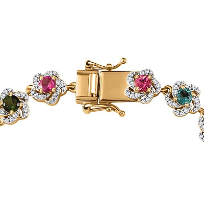 GP Celestial Dream Collection Premium Multi-Tourmaline and White Zircon 7.15 ctw Bracelet in Vermeil Yellow Gold Over Sterling Silver (7.25 In)