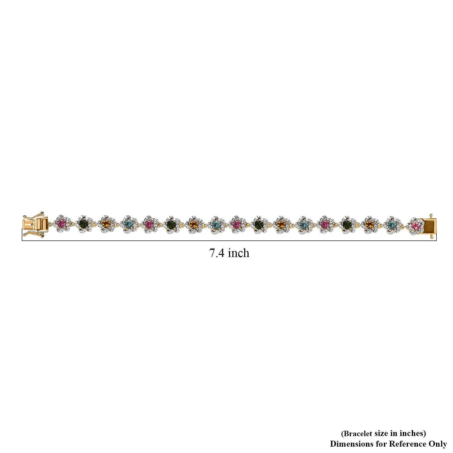 GP Celestial Dream Collection Premium Multi-Tourmaline and White Zircon 7.15 ctw Bracelet in Vermeil Yellow Gold Over Sterling Silver (7.25 In)