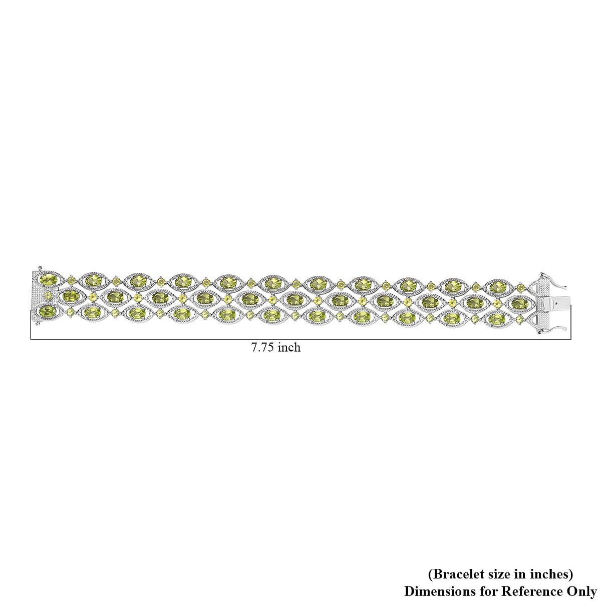 Peridot 3 Row Bracelet in Platinum Over Sterling Silver (7.25 In) 19.80 ctw image number 4