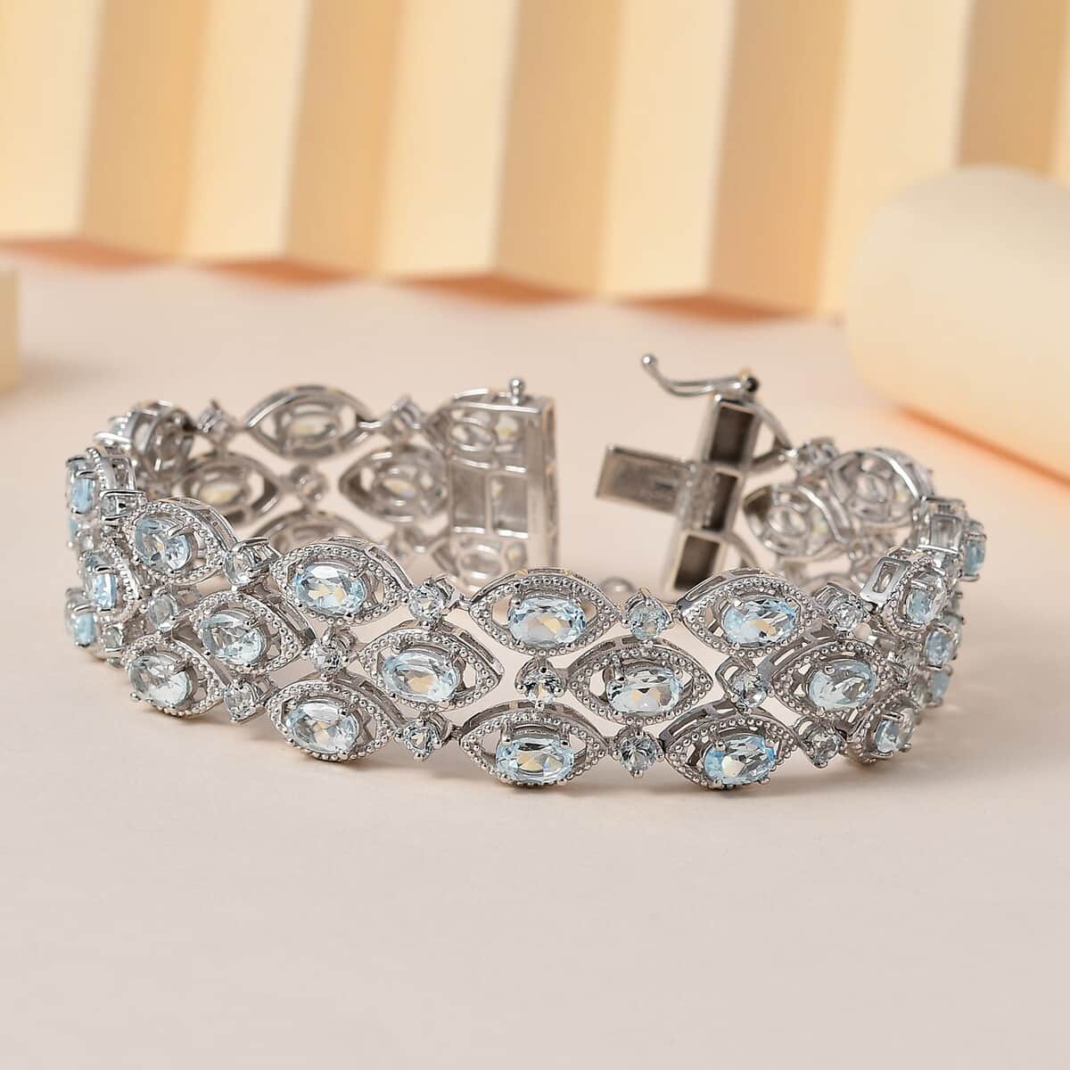 Sky Blue Topaz 3 Row Bracelet in Platinum Over Sterling Silver (7.25 In) 24.65 ctw image number 1