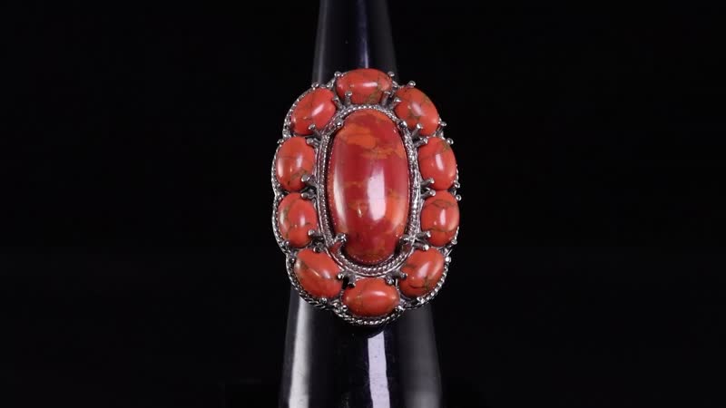 Mojave Orange Turquoise Floral Ring in Stainless Steel (Size 5.0) 15.65 ctw