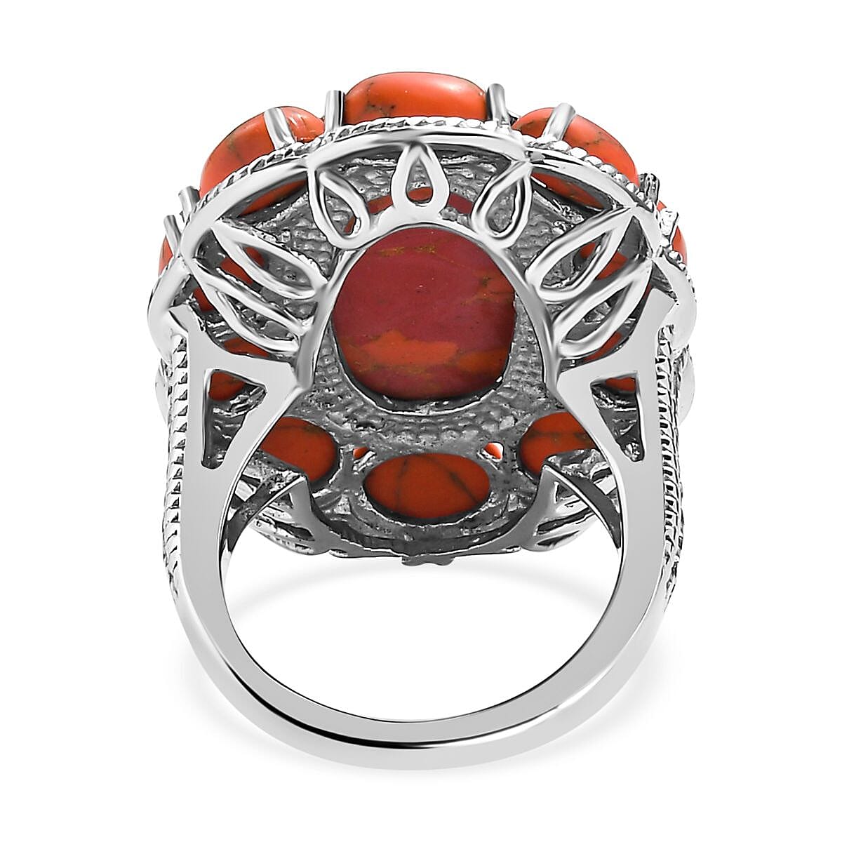 Mojave Orange Turquoise Floral Ring in Stainless Steel (Size 5.0) 15.65 ctw