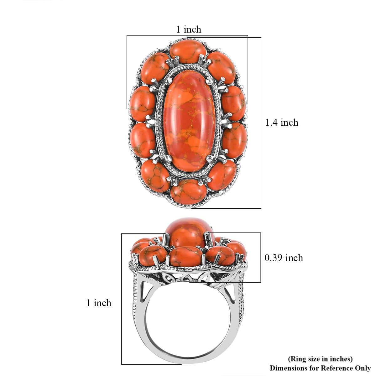 Mojave Orange Turquoise Floral Ring in Stainless Steel (Size 5.0) 15.65 ctw image number 5