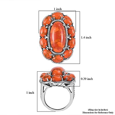 Mojave Orange Turquoise Floral Ring in Stainless Steel (Size 5.0) 15.65 ctw