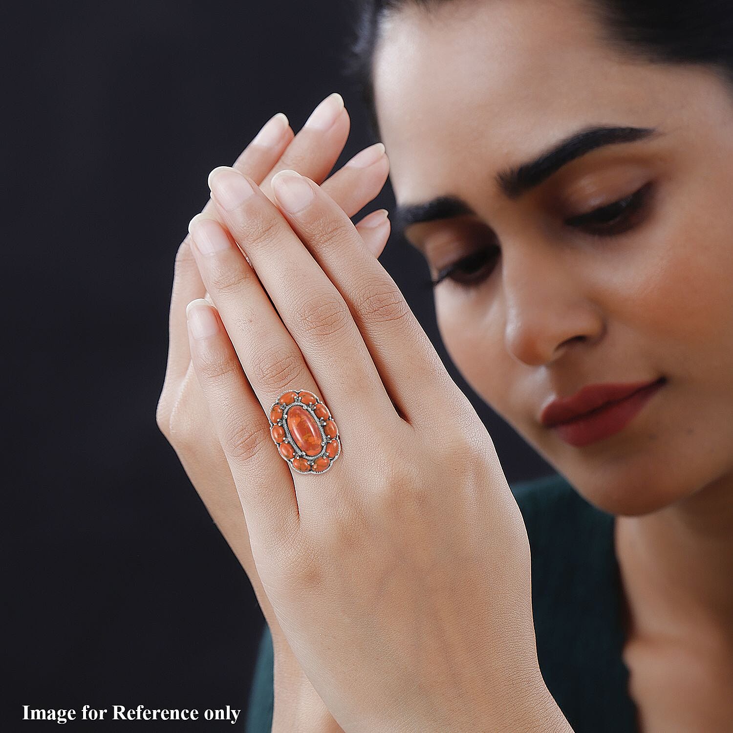 Buy Mojave Orange Turquoise Floral Ring in Stainless Steel (Size