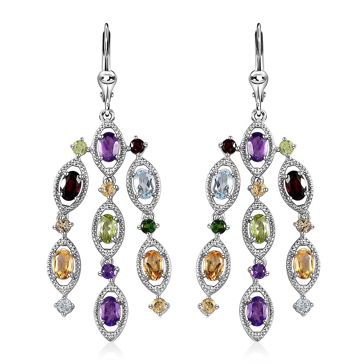 Multi Gemstone Chandelier Earrings in Platinum Over Sterling Silver 8.35 ctw