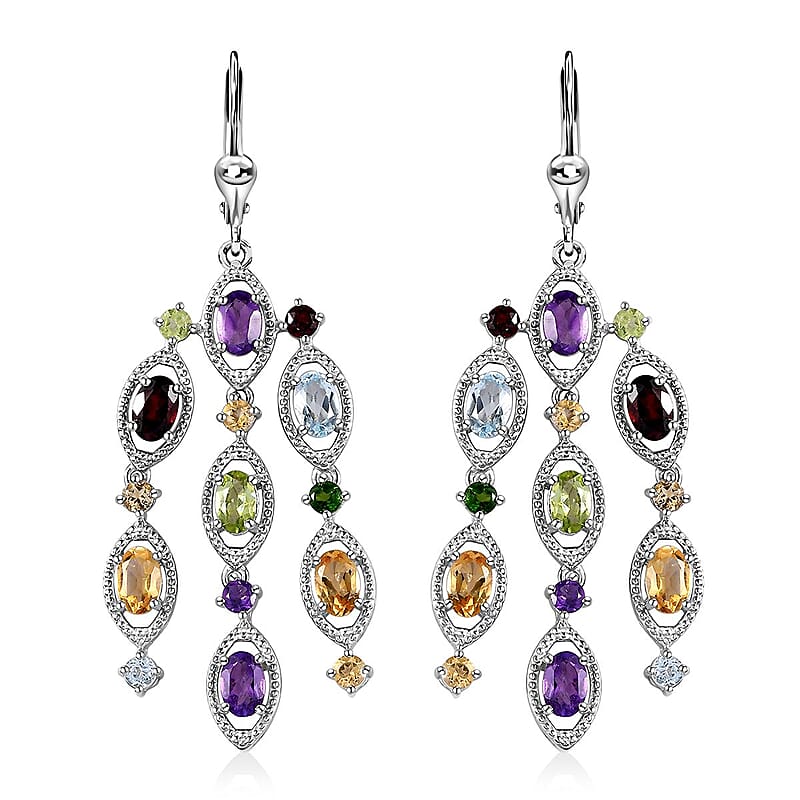 Multi Gemstone Chandelier Earrings in Platinum Over Sterling Silver 8.35 ctw