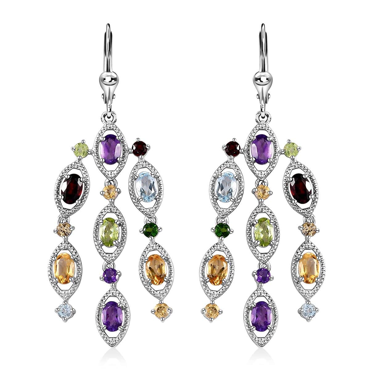 Multi Gemstone Chandelier Earrings in Platinum Over Sterling Silver 8.35 ctw image number 0