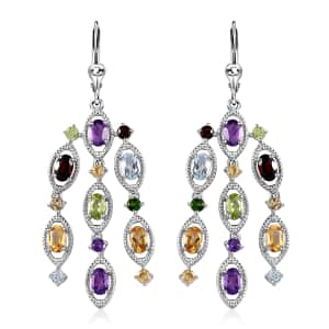 Multi Gemstone Chandelier Earrings in Platinum Over Sterling Silver 8.35 ctw