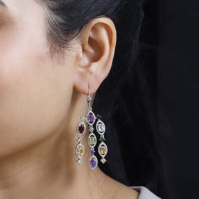 Multi Gemstone Chandelier Earrings in Platinum Over Sterling Silver 8.35 ctw