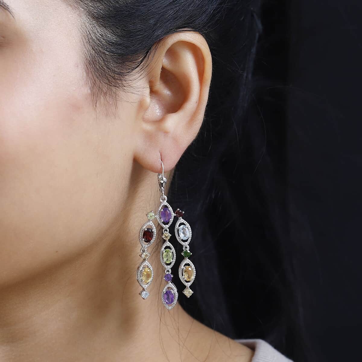 Multi Gemstone Chandelier Earrings in Platinum Over Sterling Silver 8.35 ctw image number 2