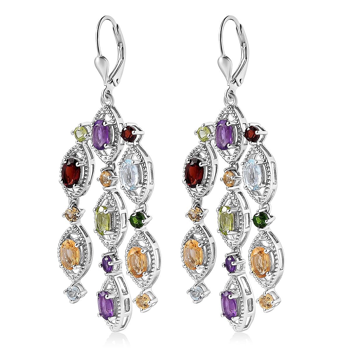 Multi Gemstone Chandelier Earrings in Platinum Over Sterling Silver 8.35 ctw