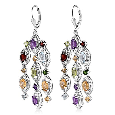 Multi Gemstone Chandelier Earrings in Platinum Over Sterling Silver 8.35 ctw
