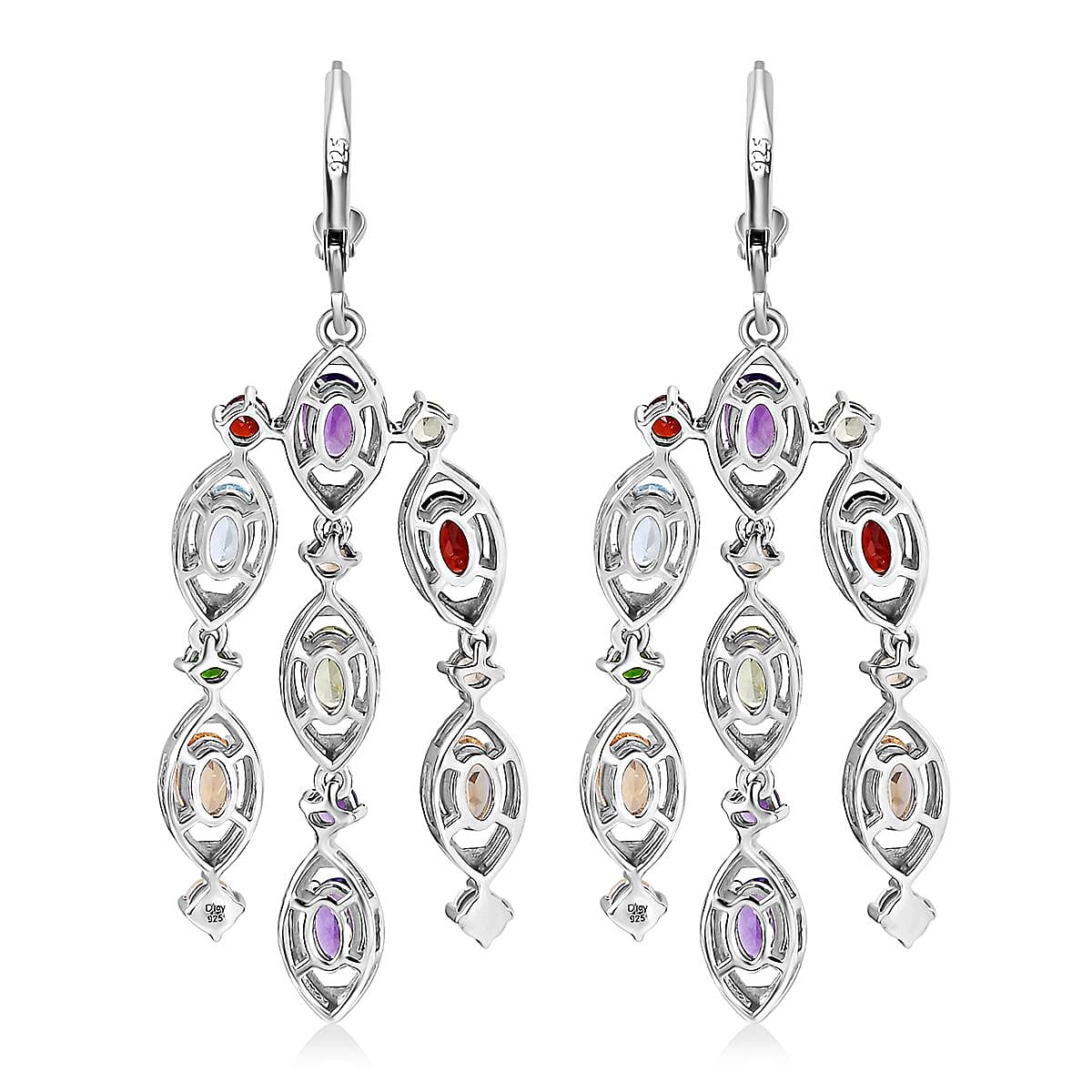 Multi Gemstone Chandelier Earrings in Platinum Over Sterling Silver 8.35 ctw