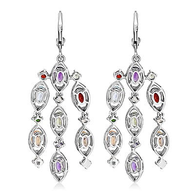 Multi Gemstone Chandelier Earrings in Platinum Over Sterling Silver 8.35 ctw