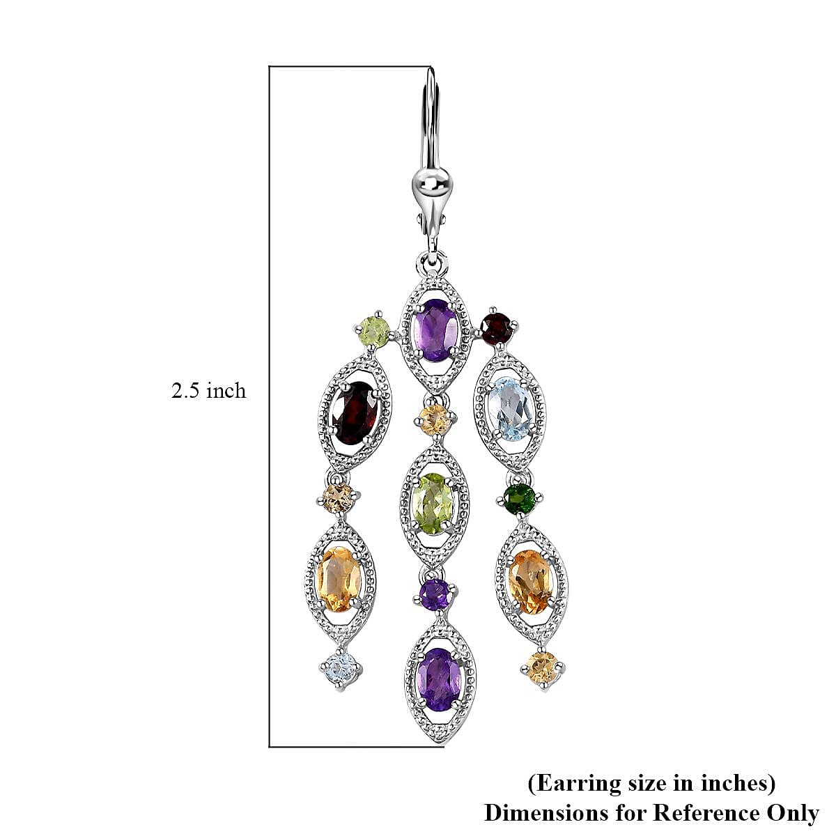 Multi Gemstone Chandelier Earrings in Platinum Over Sterling Silver 8.35 ctw