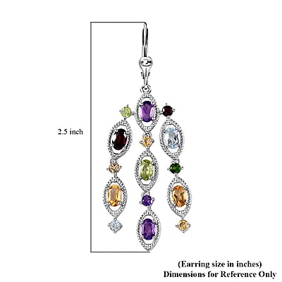 Multi Gemstone Chandelier Earrings in Platinum Over Sterling Silver 8.35 ctw