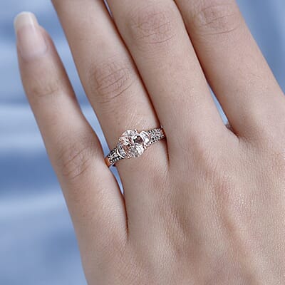 Premium Pink Morganite, Natural Champagne and White Diamond Ring in Vermeil Rose Gold Over Sterling Silver (Size 7.0) 1.50 ctw