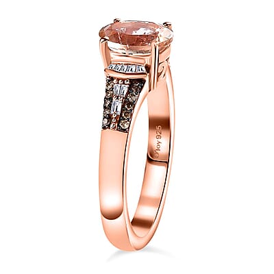 Premium Pink Morganite, Natural Champagne and White Diamond Ring in Vermeil Rose Gold Over Sterling Silver (Size 7.0) 1.50 ctw
