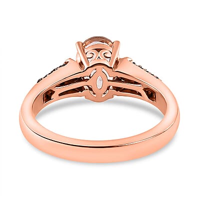 Premium Pink Morganite, Natural Champagne and White Diamond Ring in Vermeil Rose Gold Over Sterling Silver (Size 7.0) 1.50 ctw