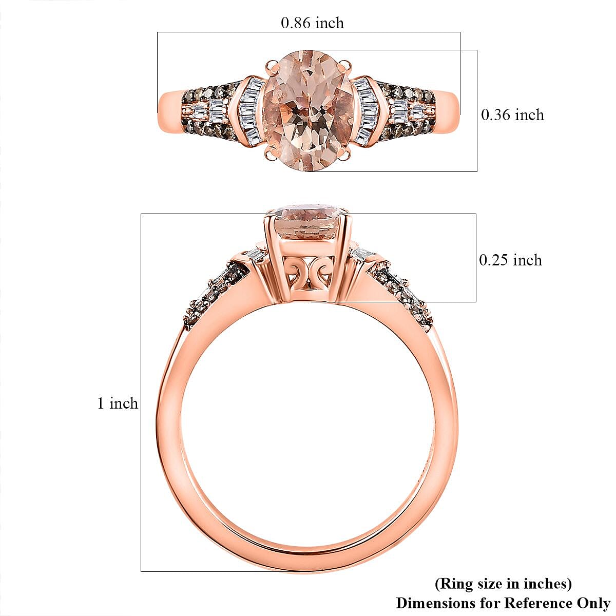 Premium Pink Morganite, Natural Champagne and White Diamond Ring in Vermeil Rose Gold Over Sterling Silver (Size 7.0) 1.50 ctw