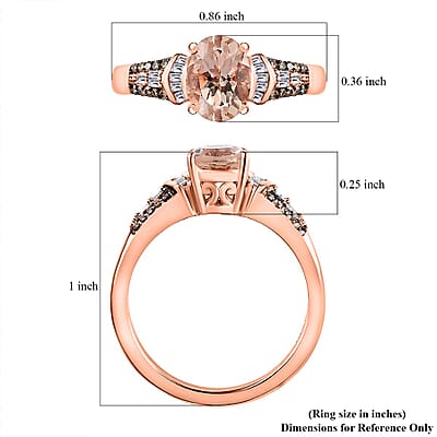 Premium Pink Morganite, Natural Champagne and White Diamond Ring in Vermeil Rose Gold Over Sterling Silver (Size 7.0) 1.50 ctw