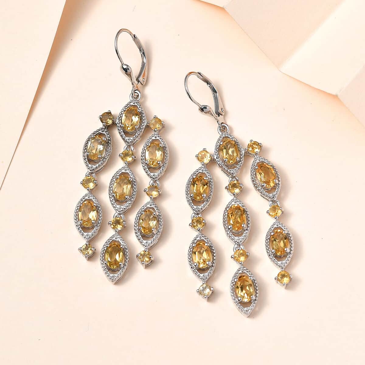 Brazilian Citrine Chandelier Earrings in Platinum Over Sterling Silver 8.10 ctw image number 1