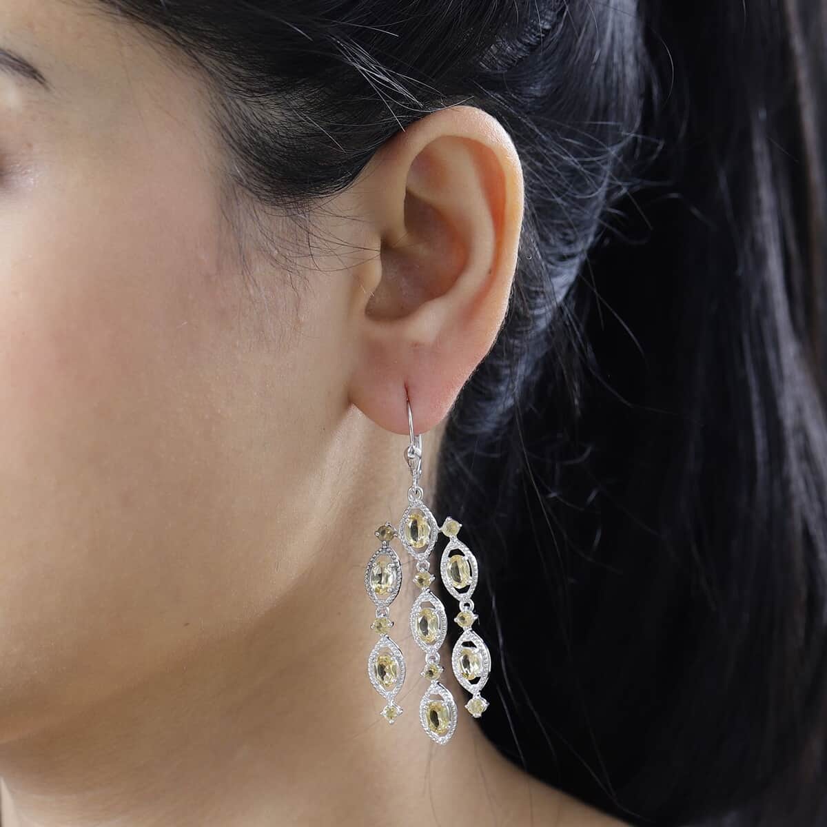 Brazilian Citrine Chandelier Earrings in Platinum Over Sterling Silver 8.10 ctw image number 2