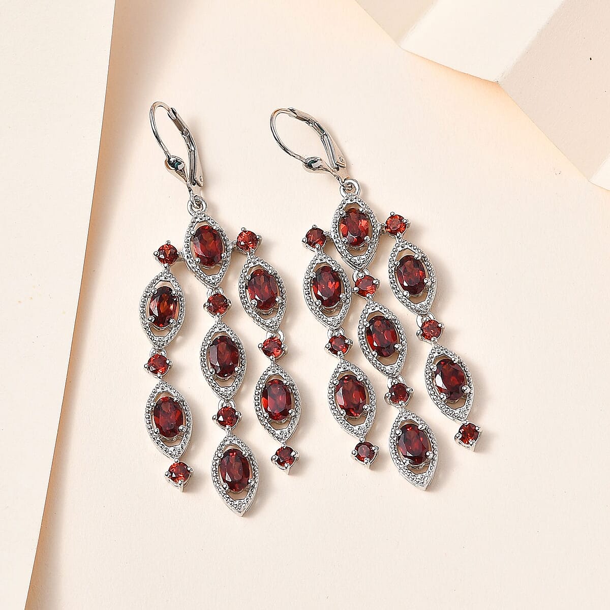 Mozambique Garnet Chandelier Earrings in Platinum Over Sterling Silver 10.40 ctw image number 1