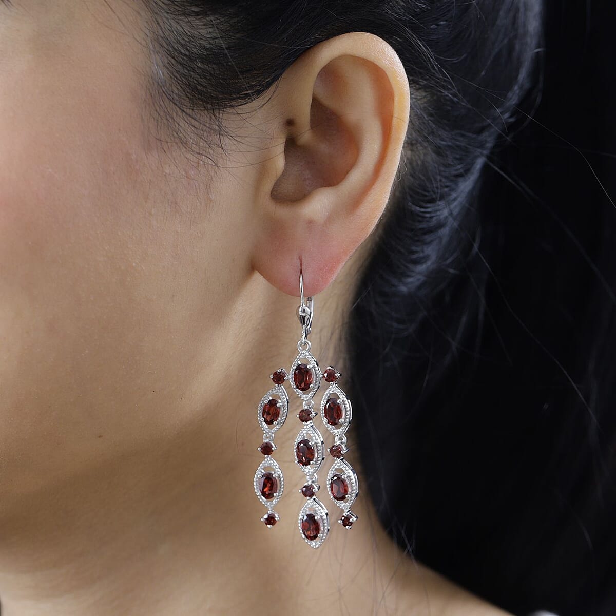 Mozambique Garnet Chandelier Earrings in Platinum Over Sterling Silver 10.40 ctw image number 2