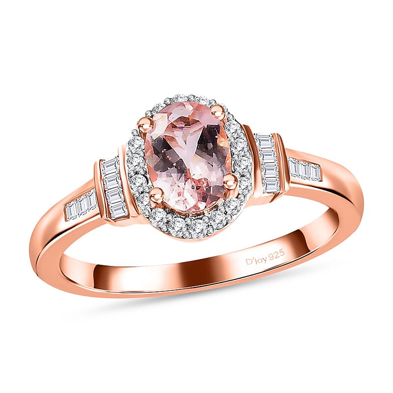Premium Pink Morganite and Diamond Halo Ring in Vermeil Rose Gold Over Sterling Silver (Size 10.0) 0.90 ctw