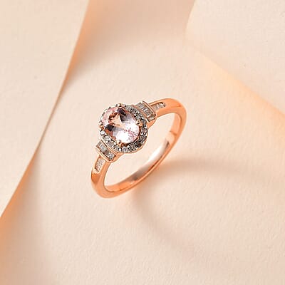 Premium Pink Morganite and Diamond Halo Ring in Vermeil Rose Gold Over Sterling Silver (Size 10.0) 0.90 ctw