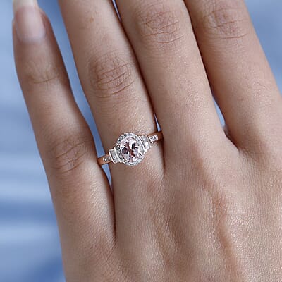 Premium Pink Morganite and Diamond Halo Ring in Vermeil Rose Gold Over Sterling Silver (Size 10.0) 0.90 ctw