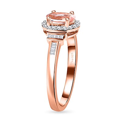 Premium Pink Morganite and Diamond Halo Ring in Vermeil Rose Gold Over Sterling Silver (Size 10.0) 0.90 ctw