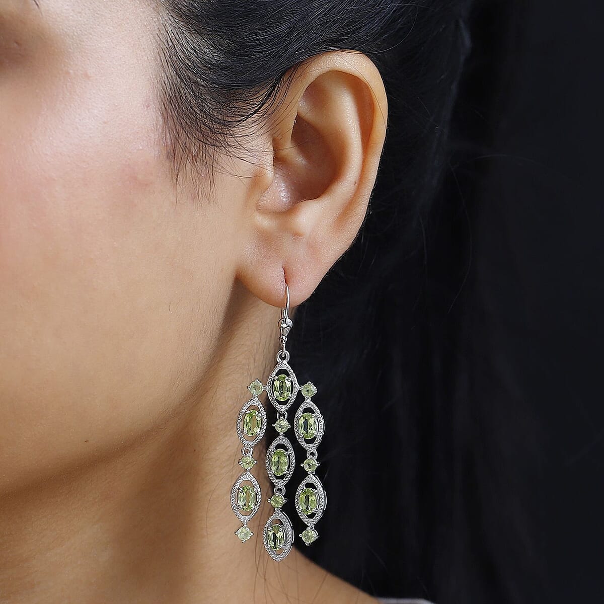 Peridot Chandelier Earrings in Platinum Over Sterling Silver 8.65 ctw image number 2
