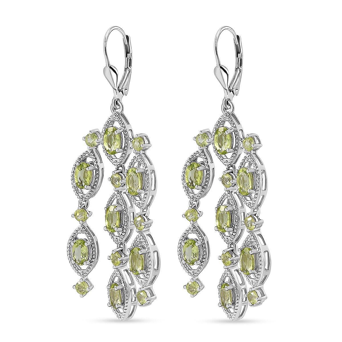 Peridot Chandelier Earrings in Platinum Over Sterling Silver 8.65 ctw image number 3