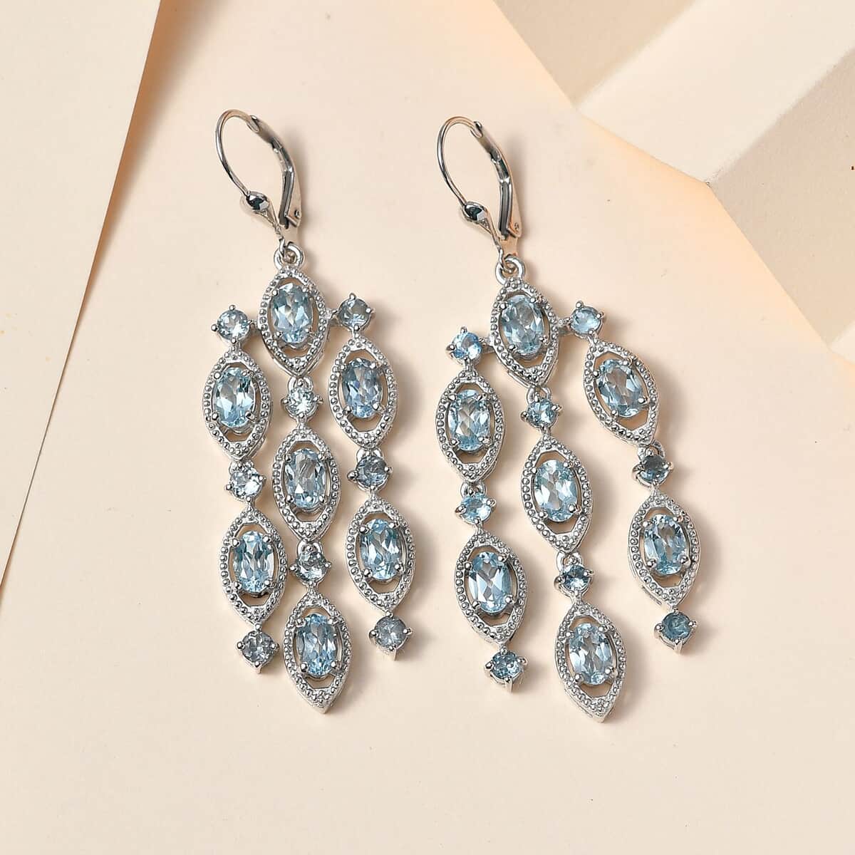Sky Blue Topaz Chandelier Earrings in Platinum Over Sterling Silver 11.10 ctw image number 1