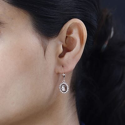 D'Joy Premium Pink Morganite, Brown and White Zircon Lever Back Earrings in Vermeil Rose Gold Over Sterling Silver 2.10 ctw
