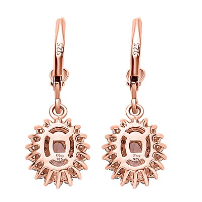 D'Joy Premium Pink Morganite, Brown and White Zircon Lever Back Earrings in Vermeil Rose Gold Over Sterling Silver 2.10 ctw