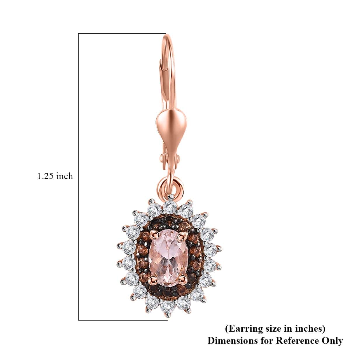 Premium Pink Morganite, Brown and White Zircon Lever Back Earrings in Vermeil Rose Gold Over Sterling Silver 2.10 ctw image number 5